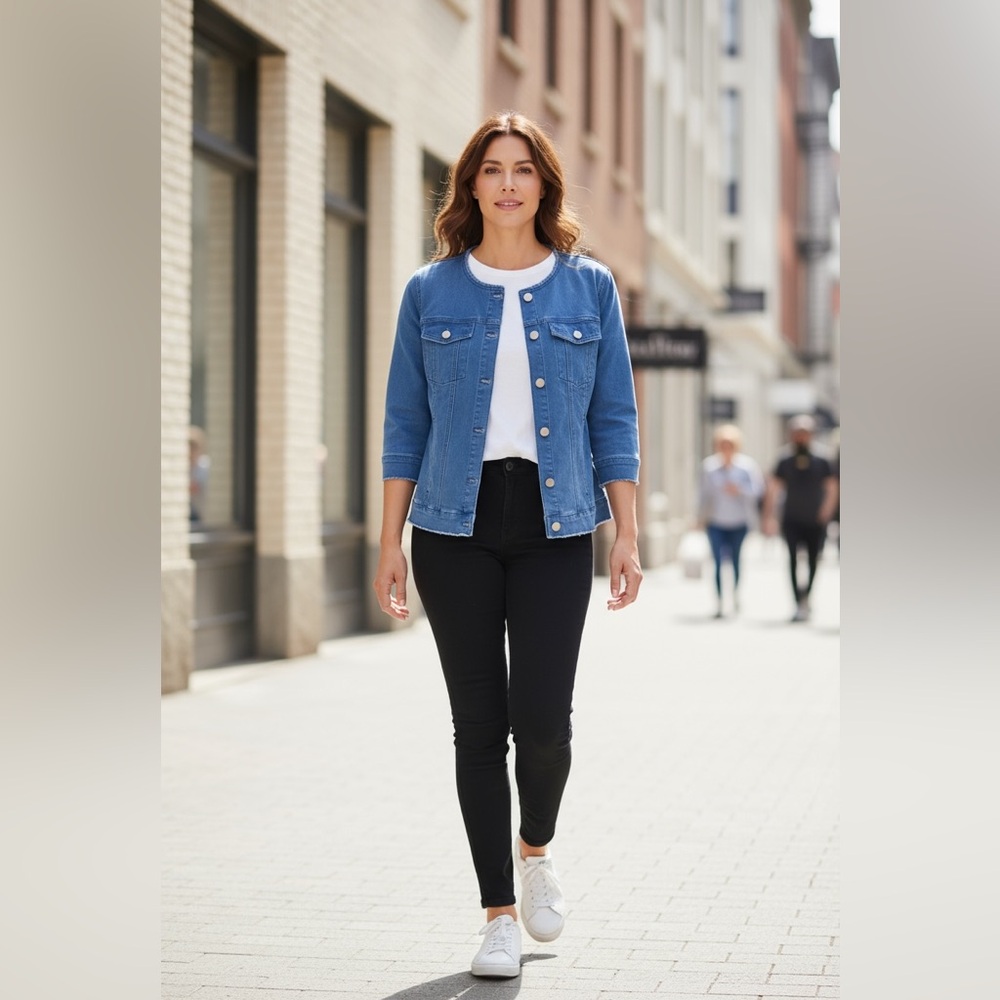 LOGO Lori Goldstein Festival Western Denim Blue Jacket Blazer 16 Cropped  Snaps‎